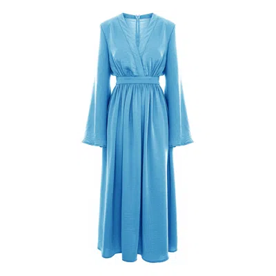 Bluzat Women's Baby Blue  Midi Dress With Flared Sleeves