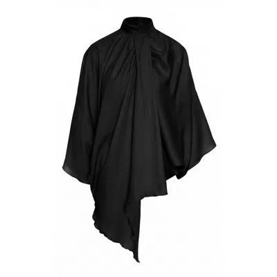 Bluzat Women's Black Asymmetric Elegant Blouse