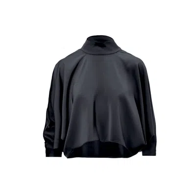 Bluzat Women's Black Asymmetrical  Blouse With Collar And Buttons