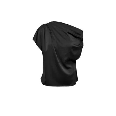 Bluzat Women's Black Asymmetrical Draped Top