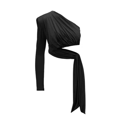 Bluzat Women's Black Asymmetrical Top With Scarf