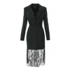 Bluzat Women's Black Blazer Dress With Lace Hem In Black