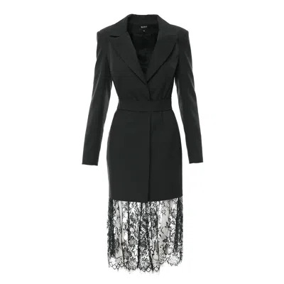 Bluzat Women's Black Blazer Dress With Lace Hem