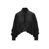 BLUZAT WOMEN'S BLACK BLOUSE WITH DRAPED SLEEVES AND V-NECK