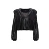 Bluzat Women's Black Blouse With Draping Detailing And Puffy Sleeves In Black