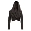 Bluzat Women's Black Blouse With  Hood In Black