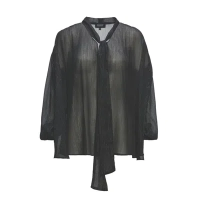 Bluzat Women's Black Blouse With Inserts And Scarves