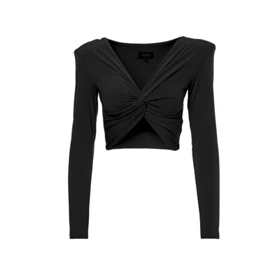 Bluzat Women's Black Crop Top With Knot