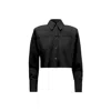 Bluzat Women's Black Cropped Poplin Shirt With Oversized Shoulders In Black