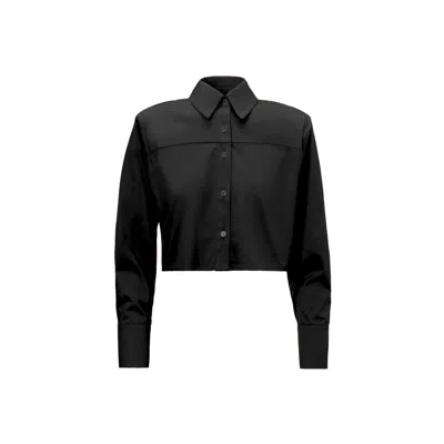Bluzat Women's Black Cropped Poplin Shirt With Oversized Shoulders