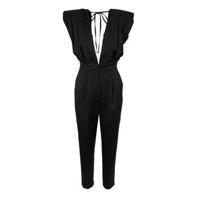 Bluzat Women's Black Draped Jumspuit With Conical Trousers