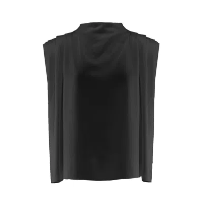Bluzat Women's Black Draped Top With Padded Shoulders