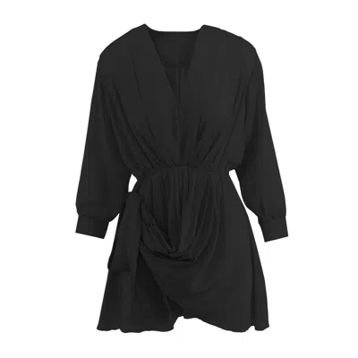 Bluzat Women's Black Dress With Adjustable Draping