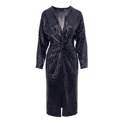 Bluzat Women's Black Dress With Sparkling Details And Knot