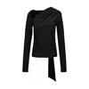 Bluzat Women's Black Jersey Top With Asymmetric Neckline In Black