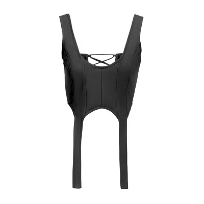 Bluzat Women's Black Leather Panelled Corset Top