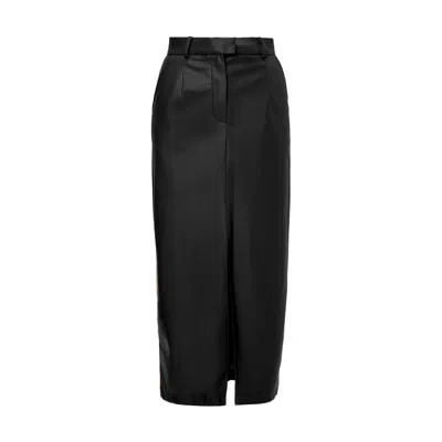 Bluzat Women's Black Leather Straight-cut Skirt With Slit