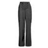 Bluzat Women's Black Leather Wide Leg Trousers With Pockets In Black
