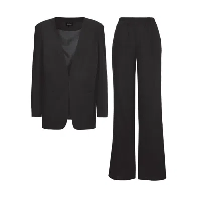 Bluzat Women's Black Linen Suit With Blazer And Straight Trousers