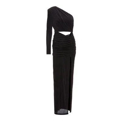 Bluzat Women's Black Maxi Asymmetrical Dress With Gold Details And Cut-outs