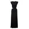 Bluzat Women's Black Maxi Dress With Asymmetrical Cut-outs And Oversized Shoulders In Black
