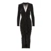 Bluzat Women's Black Maxi Dress With Silver Inserts And Ruffle In Black