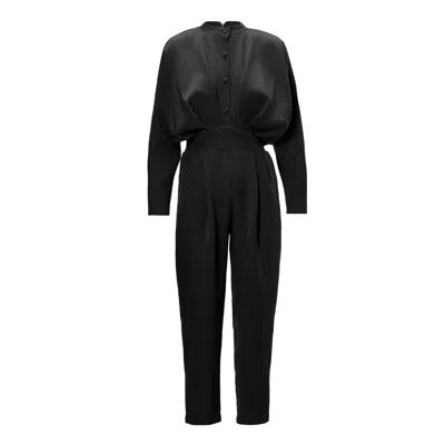 Bluzat Women's Black Maxi Jumpsuit With Button And Corset