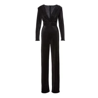 Bluzat Women's Black Maxi Jumpsuit With Gold Details
