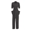 BLUZAT WOMEN'S BLACK MAXI JUMPSUIT WITH SHORT SLEEVES