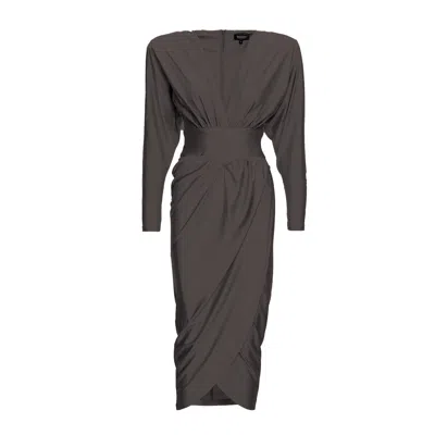 Bluzat Women's Black Midi Dress With Corset And V-neck