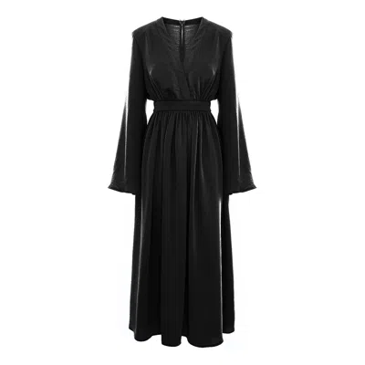 Bluzat Women's Black Midi Dress With Flared Sleeves