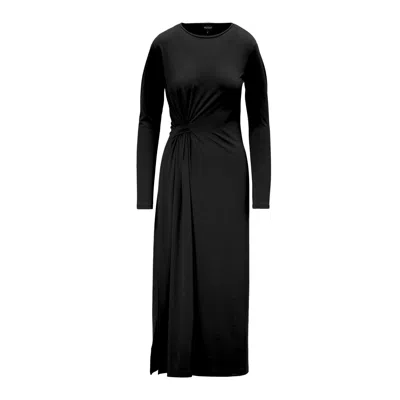 Bluzat Women's Black Midi Dress With Side-knot