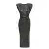 Bluzat Women's Black Midi Dress With Silver Print In Black