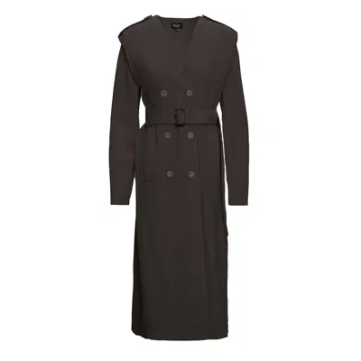 Bluzat Women's Black Midi Trench Dress