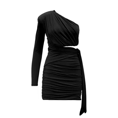 Bluzat Women's Black Mini Asymmetrical Dress With Scarf