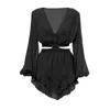 Bluzat Women's Black Mini Cut-out Jumpsuit In Black