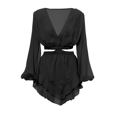 Bluzat Women's Black Mini Cut-out Jumpsuit
