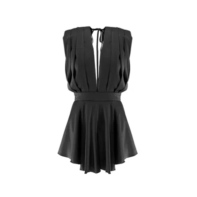 Bluzat Women's Black Mini Draped Jumpsuit