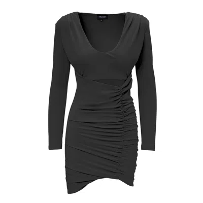 Bluzat Women's Black Mini Dress With Draped Shoulders And Cut-out
