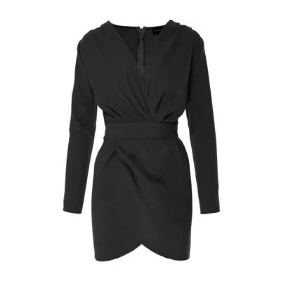 Bluzat Women's Black Mini Dress With Draping