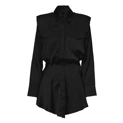 Bluzat Women's Black Mini Dress With Oversized Shoulders