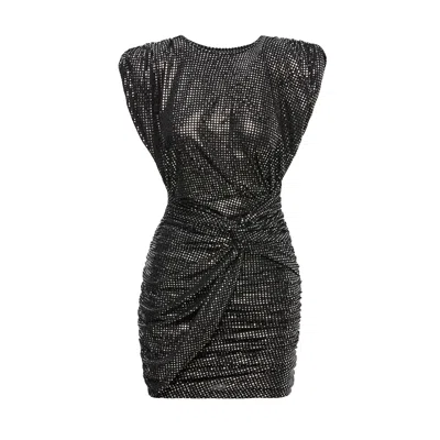 Bluzat Women's Black Mini Dress With Silver Print