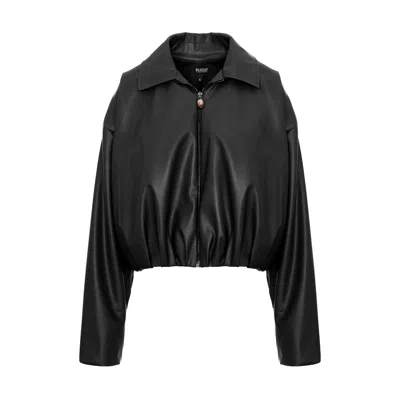 Bluzat Women's Black Oversized Cropped Jacket With Draping