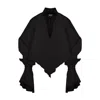 Bluzat Women's Black Oversized Shirt With High Collar And Balloon Sleeves In Black
