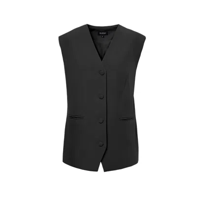 Bluzat Women's Black Oversized Vest With Buttons