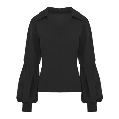 Bluzat Women's Black Puff-sleeve Blouse