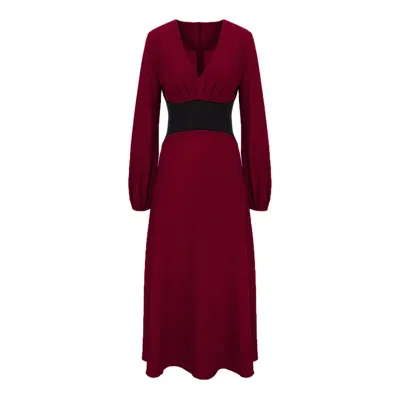 Bluzat Women's Black / Red Burgundy Midi Dress With Defined Waist In Multi