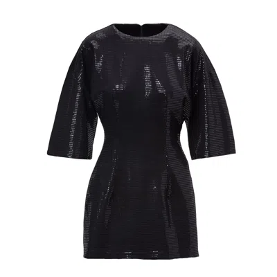 Bluzat Women's Black Sequins Fitted-waist Mini Dress