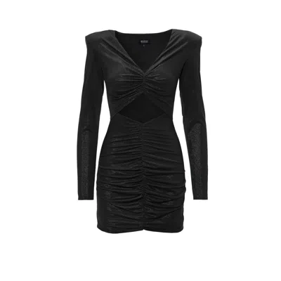 Bluzat Women's Black Shimmery Mini Dress With Structured Shoulders