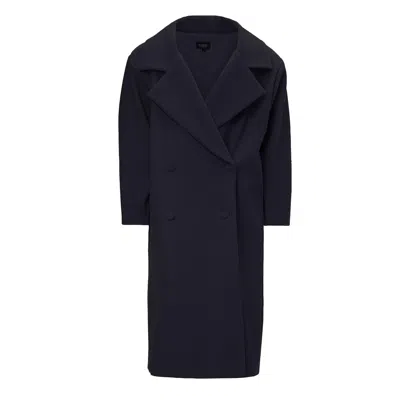 Bluzat Women's Black Structured Wool Coat With Oversized Lapels